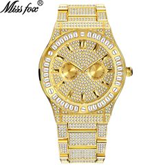 MISSFOX Watch, European and American Men's Hip-Hop Style Diamond Inlaid High-End Square Dial Waterproof Men's Quartz Watch