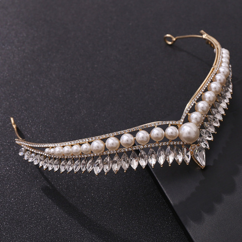 韩式新款新娘珍珠皇冠头饰 简约大气公主王冠网红女神发饰配饰品