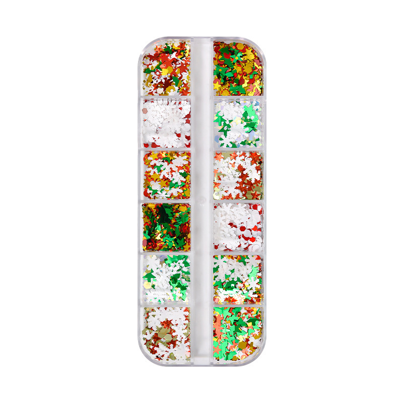 Nuevas lentejuelas de uñas transfronterizas Otoño e invierno japonés lentejuelas de copo de nieve Lentejuelas navideñas ultrafinas uñas decorativas parche mixto
