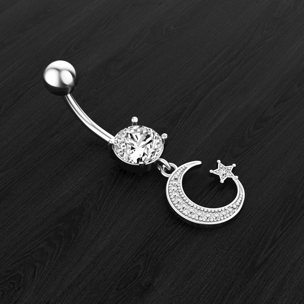 Fashion Moon Stainless Steel Plating Zircon Belly Ring display picture 4