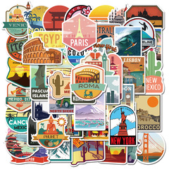 50 travel city scenery graffiti stickers luggage trolley suitcase scooter notebook waterproof stickers available for wholesale