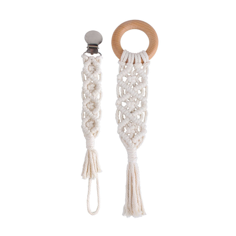 Popular plana pezón clip de haya anillo de juguete de los niños DIY bebé creativo hecho a mano tejido pezón cadena traje