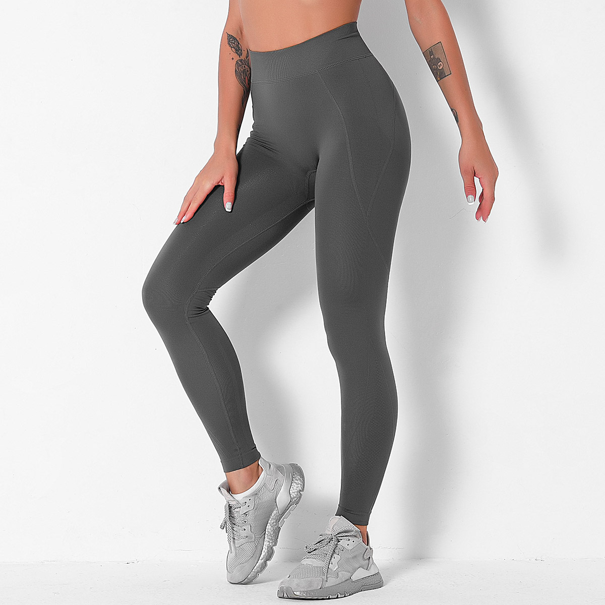 Pantalones de yoga de bolsillo lateral transpirable con costuras de cintura alta NSNS10683