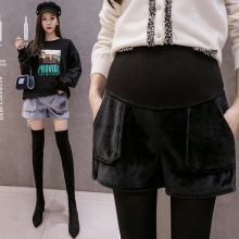 孕妇秋冬装金丝绒托腹裤子外穿阔腿短裤秋冬季孕妇打底裤冬季靴裤