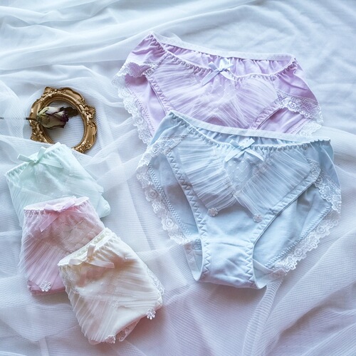 Japanese-style foreign trade wrinkled cotton mesh girls' export foreign trade daily wear breathable underwear Dalian factory wholesale