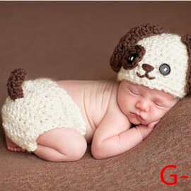 新款儿童摄影服装影楼满月百天宝宝拍照小狗动物造型毛线服