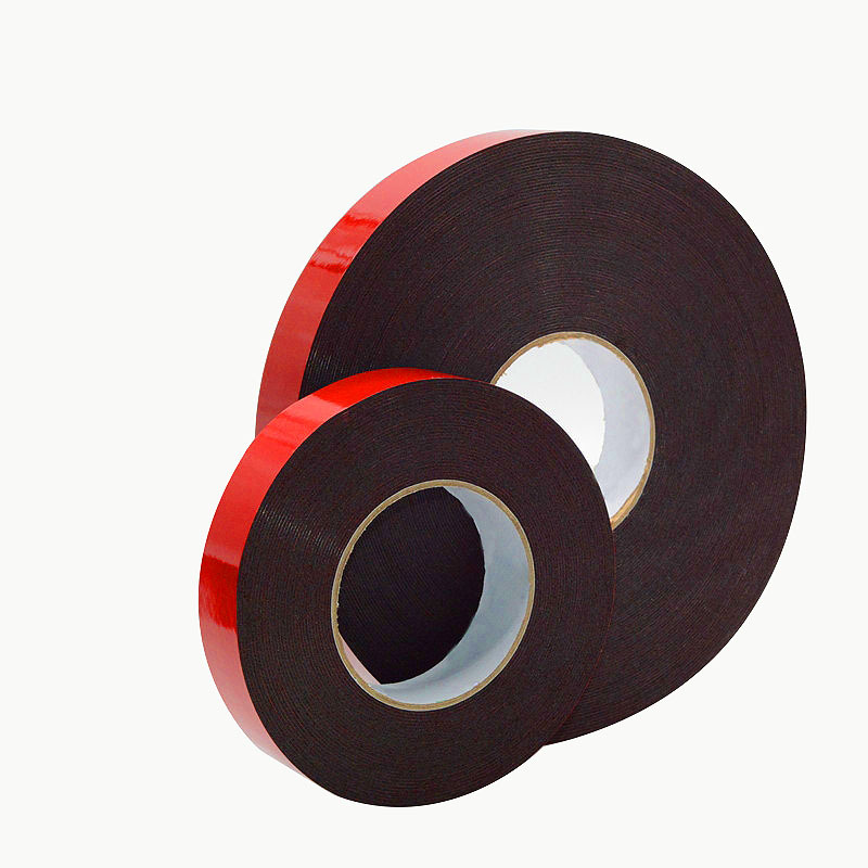 PE海绵双面胶带 可缓冲模切小配件粘贴胶红膜黑色胶条1mm厚批发