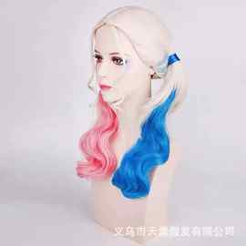 热销爆款 自杀小队哈莉奎茵小丑女假发cos双马尾渐变时尚卷发头套