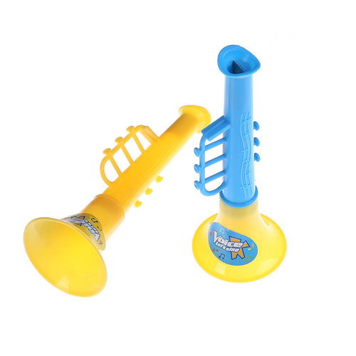 Children's Trumpet Toy Mini Double Section Trumpet Baby Cartoon Plastic Kindergarten Small Winding Instrument Wholesale