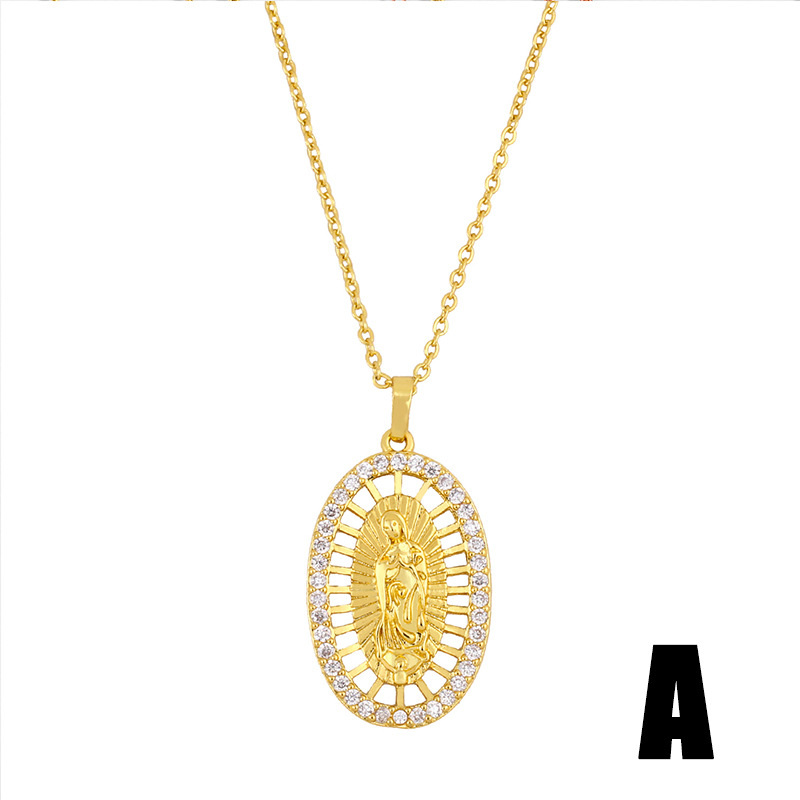 geometric micro-inlaid zircon necklace punk hip hop Virgin Mary necklace wholesale nihaojewelry