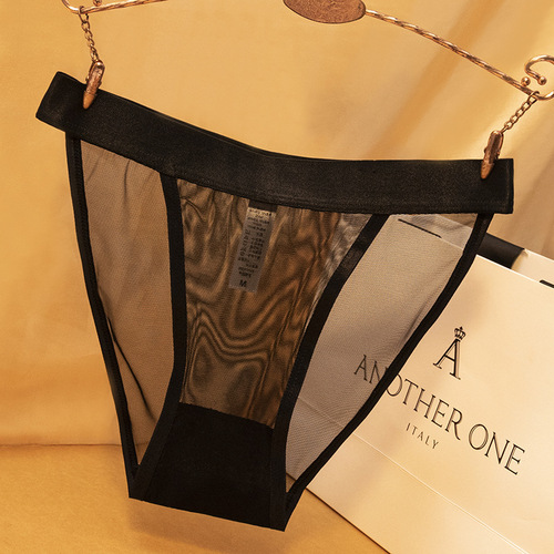 Contrast color mesh transparent women's underwear, thin Japanese lace triangle girl's panties, pure cotton crotch sexy underwear for women