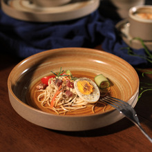 厂家直销粗陶创意日式沙拉碗意境菜餐厅商用家用插花盘子复古餐具
