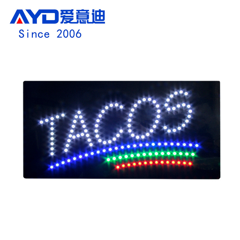 跨境货源 LED广告牌灯箱高亮标识牌 LED Tacos Open Sign 48x24cm