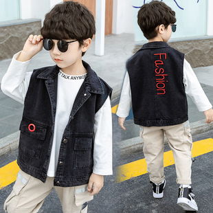 Детский джинсовый осенний жилет, кардиган подходит для мужчин и женщин, куртка, в корейском стиле, подходит для подростков, свободный крой