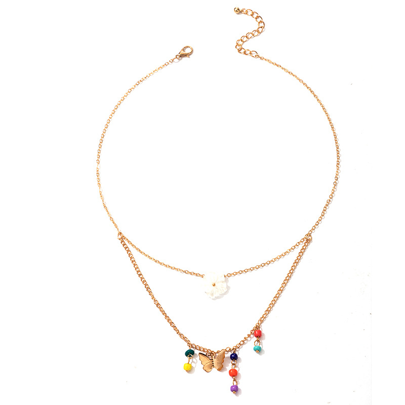 Popular Fashion Colorful Rice Bead Flower Butterfly Multilayer Necklace display picture 1