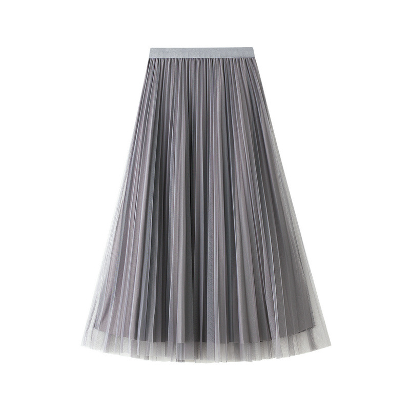 Mid-Length High Waist Pleated Yarn Skirt in Skirts