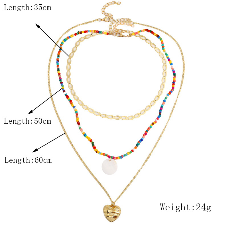 Bohemian Three Shell Rice Beads Multi-layer Necklace Weaving Love Pendant Wholesale Nihaojewelry display picture 1