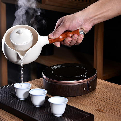 De Ming Tang Cat Eye Mini Electric Ceramic Stove Tea Pot with Soda Glaze Side Handle Small Electric Tea Stove Electric Heater Wave Oven