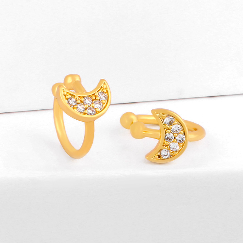 Star And Moon Ear Clips Micro-set Color Zircon Ear Clips C-shaped Earrings display picture 6