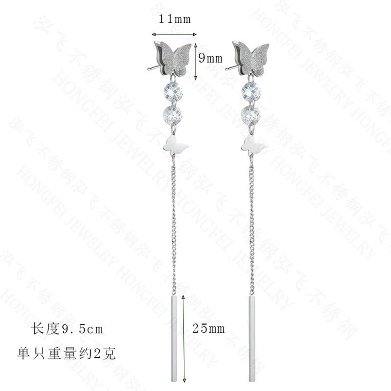 Popular Butterfly Long Diamond Girl Long Titanium Steel Earrings Wholesale Nihaojewelry display picture 1
