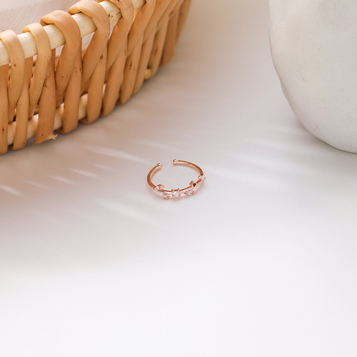 Korean version of the new micro-paved zircon small flower ring forest style sweet and elegant temperament open ring popular jewelry