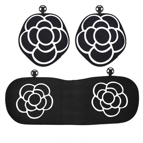 Camellia car seat cushion, winter plush printed three-piece car seat cushion set, car four-season universal seat cushion for women