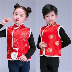 Children's Tang suit vest Chinese style boys' cotton backless winter outfit New Year's Day performance dress festive New Year's Eve dress for girls