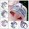 Pausheng Wish cross -border e -commerce goods Source new ladies ring inlaid vermiculite white diamond blue diamond cover 6 color