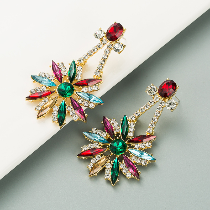 Nihaojewelry Mode Couleur Strass Fleur Alliage Boucles D&#39;oreilles Bijoux En Gros display picture 7