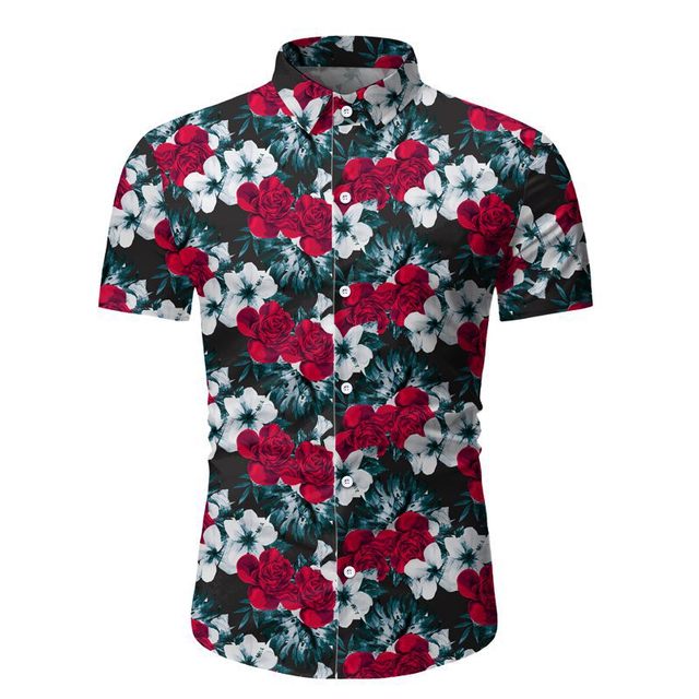 Summer men’s Casual Short Sleeve slim Floral Shirt