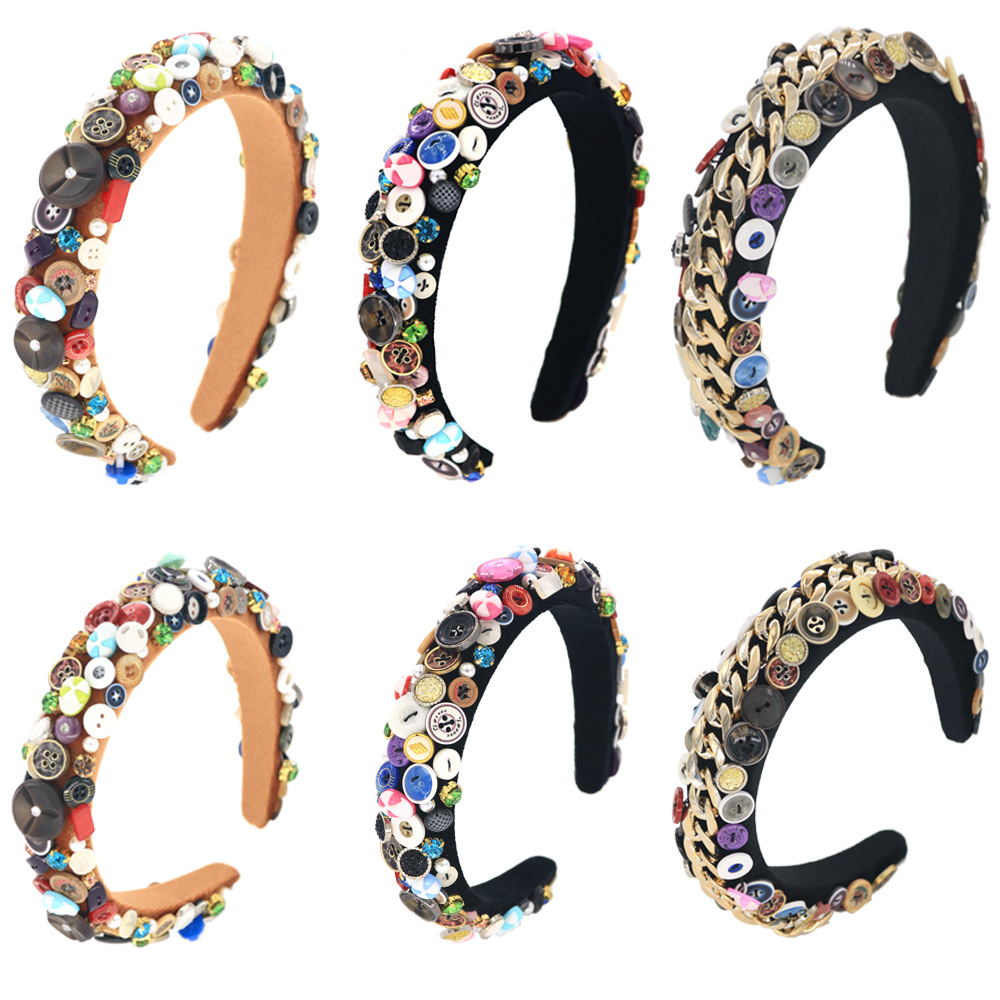 Exaggerated Sponge All Hand-sewn Buttons Two-color Alloy Handmade Headband Wholesale Nihaojewelry display picture 12