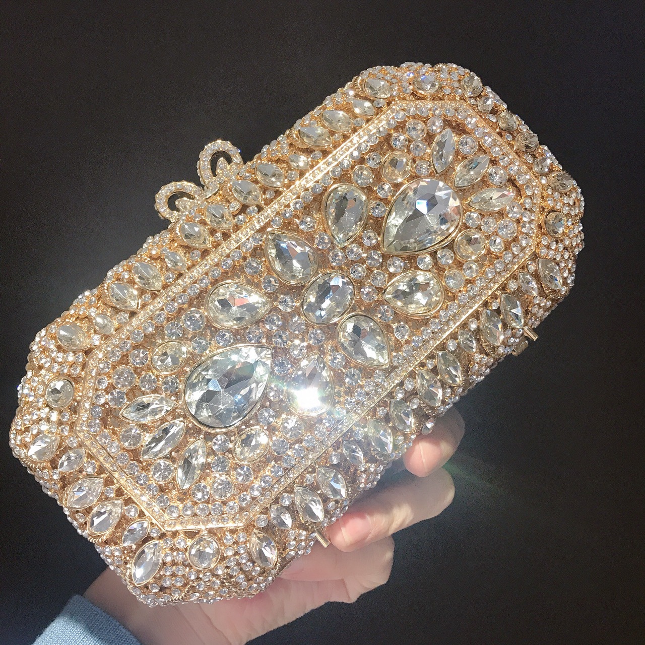 Túi clutch dạ tiệc hình vuông đính đá rhinestone phong cách Âu Mỹ — Màu Xanh Cỏ chi tiết 4