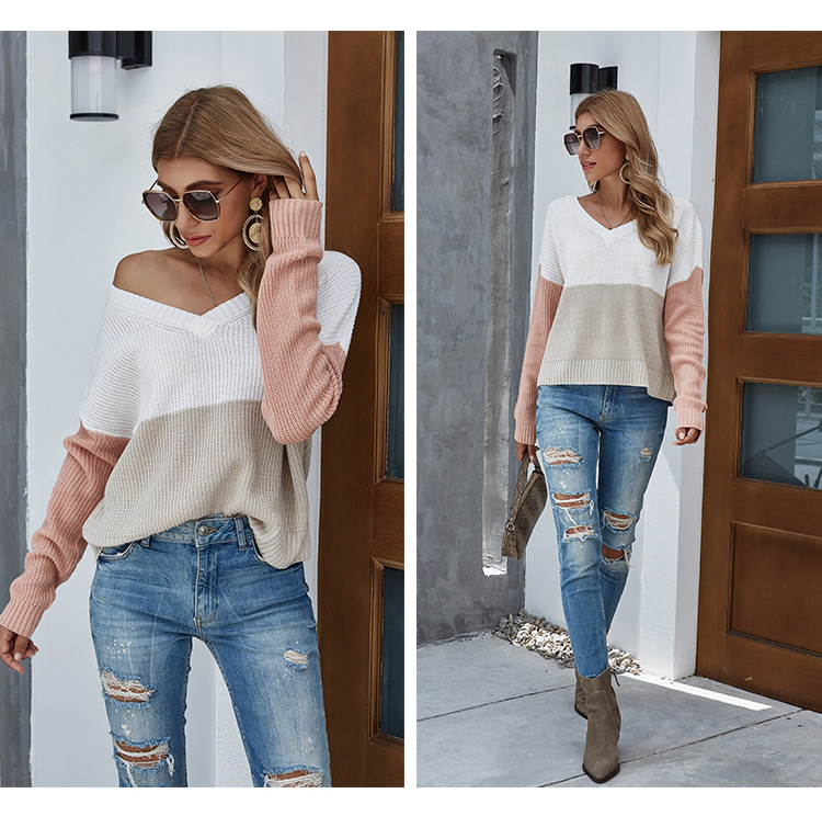V-neck pullover sweater NSYH7140