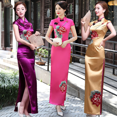 Women China traditional Chinese dresses oriental qipao dresses Cheongsam retro stage performance dress banquet art show cheongsam