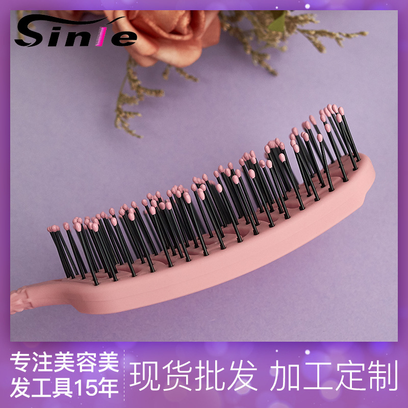 Cabeza cuadrada hueco-hacia fuera el peine de dientes anchos hembra plástico elástico forma costilla peine pelo liso peluquería peine cabeza cuero cabelludo masaje peine