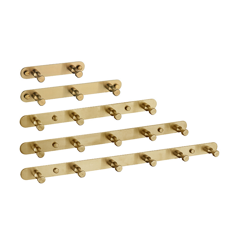 北欧不锈钢挂钩 304加厚免打孔浴室卫生间挂衣厨房北欧拉丝金排钩