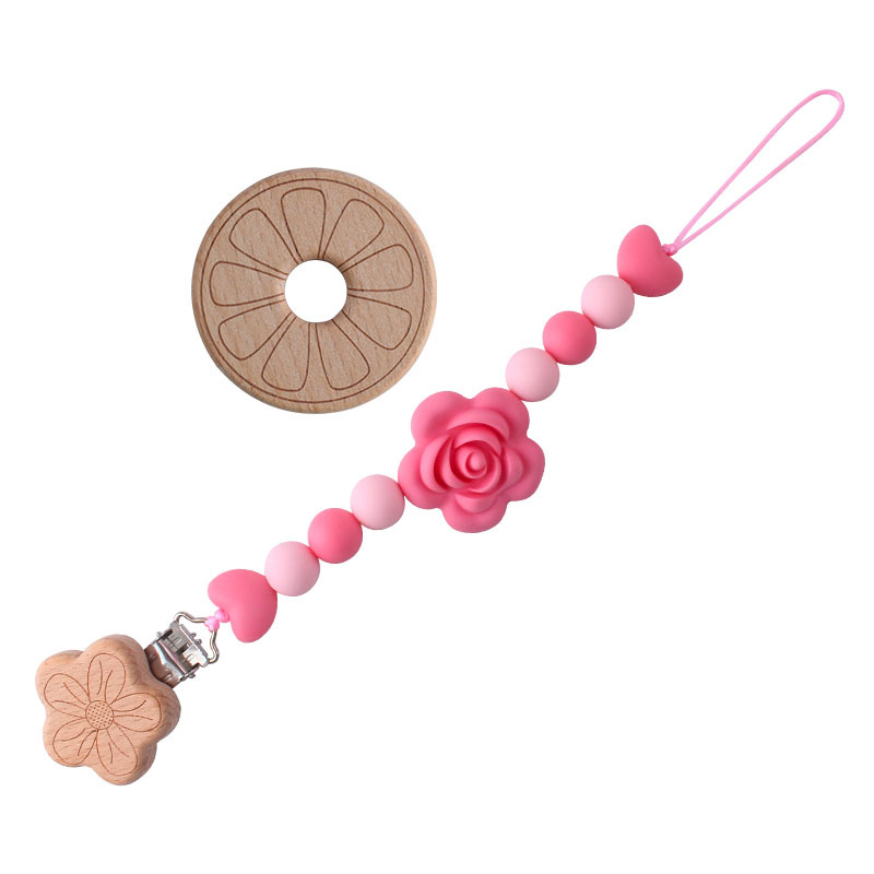 Nueva Flor de dibujos animados chupete clip de juguete de haya mordedor bebé de silicona Rosa corona chupete cadena anti-gota cadena