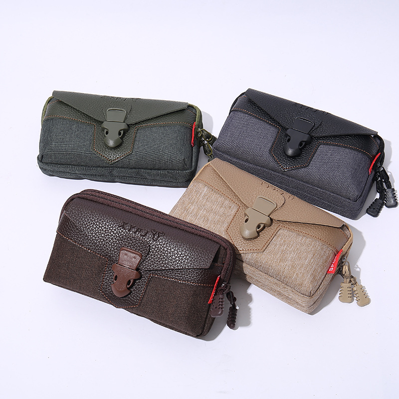 2020新款男士7.2英寸三層橫版腰包雙背夾插扣加大穿皮帶手機包