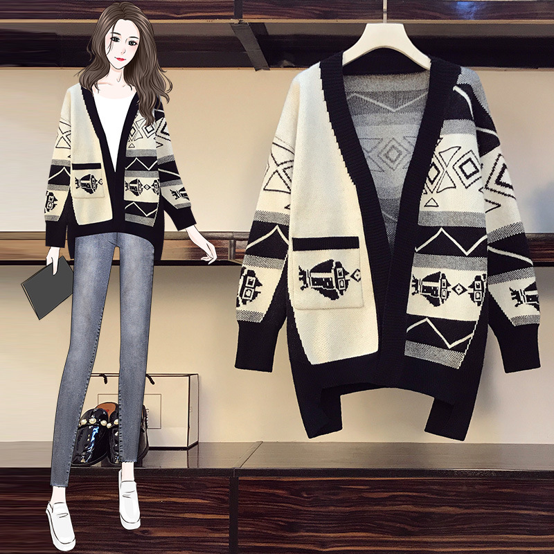 实拍大码女装胖mm毛衣女秋冬新款学院风潮慵懒风网红针织开衫外套