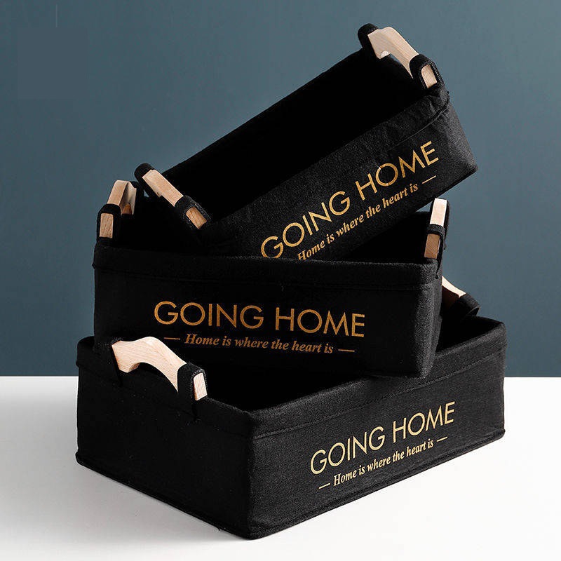 Nórdico fieltro cesta de almacenamiento mango de madera ropa misceláneas cosméticos cesta de almacenamiento de escritorio