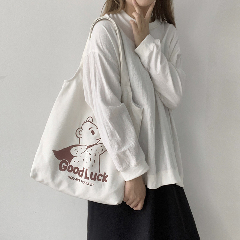 Bolsa de lona hombro de las mujeres otoño e invierno nuevo japonés Harajuku ulzzang estudiante bolsa de tela mujer ins entrega de una pieza