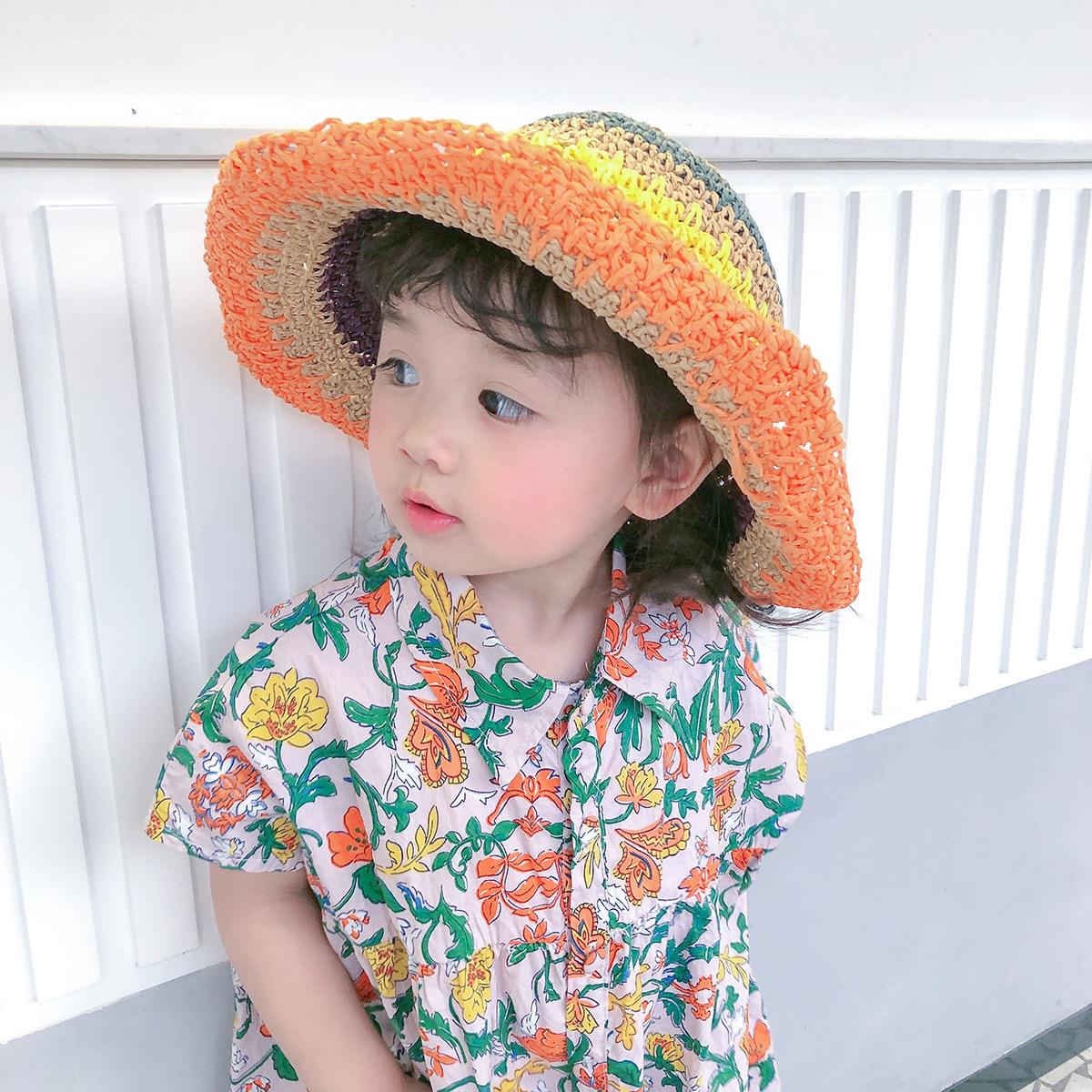 Straw Hat Summer Beach Small Fresh Japanese Sunscreen Child Fisherman Hat Korean Fashion Parent-child Rainbow Hat Wholesale Nihaojewelry display picture 14