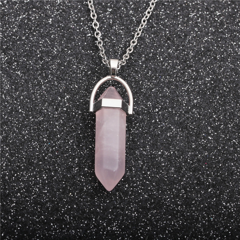 Stainless Steel Crystal Hexagonal Pillar Pendant Necklace display picture 1