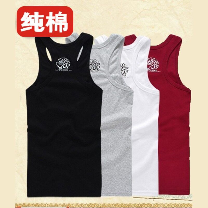 春夏季男士纯棉背心圆领透气打底运动健身工字印花背心男厂家批发|ru