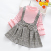 Dress Korean Plaid long sleeve fake two piece princess skirt