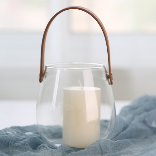 Nordic creative leather portable glass vase hydroponic plant flower container glass dry flower craft creative home