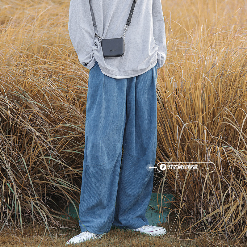 Corduroy Wide-leg Pants Men's Antique Loose Korean-style Cropped Pants chic Hong Kong-style All-match Meat-covered Casual Trendy Pants Corduroy Wide-leg Pants Men's Antique Loose Korean-style Cropped Pants chic Hong Kong-style All-match Meat-covered Casual Trendy Pants
