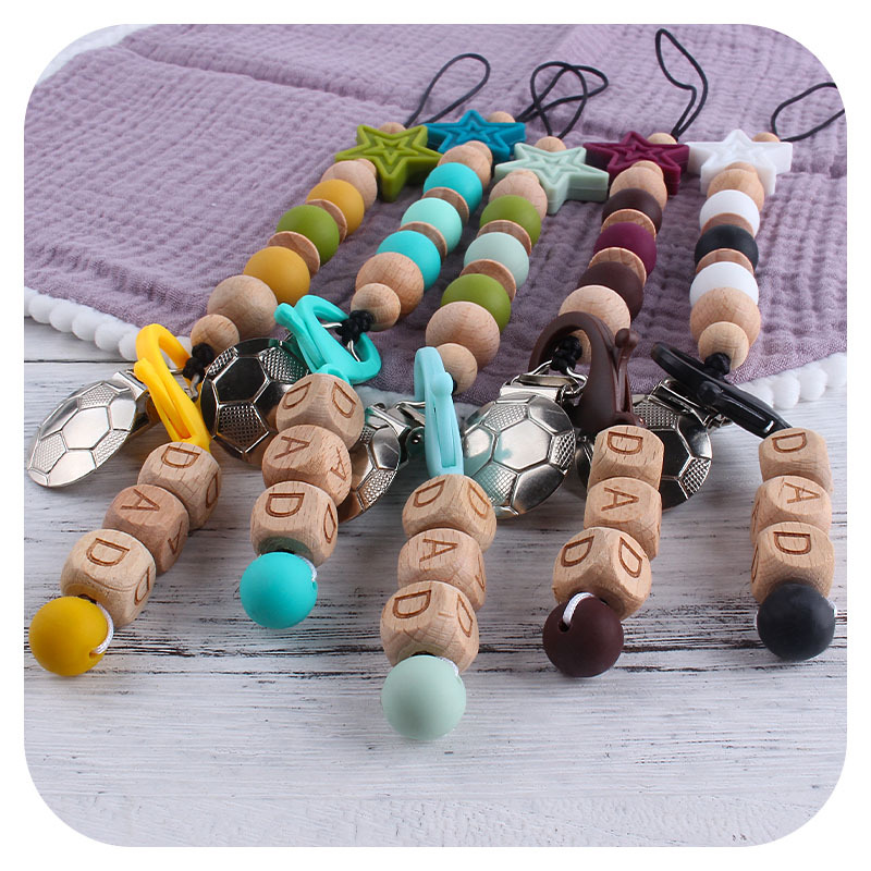 Nuevo clip de chupete de fútbol de hierro bebé creativo Haya PAPÁ langosta hebilla pacificar estrella de cinco puntas Cadena de chupete de silicona