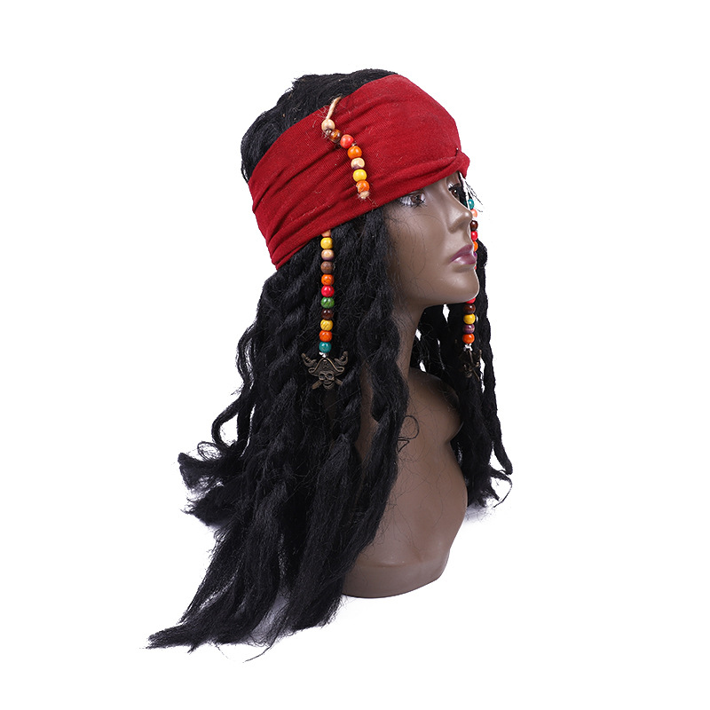 Captain Jack Sparrow, a pirate, wore a wig for both men and women, with decorative wooden beads and dreadlocks. He performed a wig and a wig detail image 5