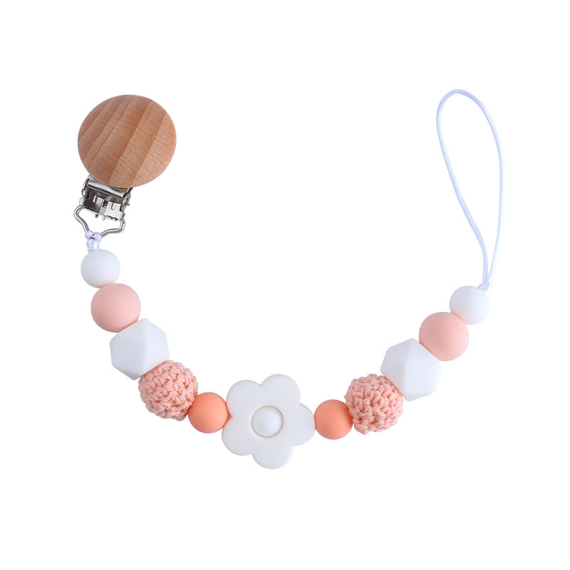 Nuevo bebé haya chupete clip bebé creativo calmante cuentas de silicona Rosa mordedor Cadena de chupete cadena anti-gota